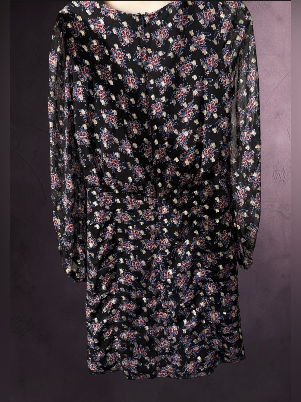 Shoshanna Navy Floral Long-Sleeve V-Neck Dress - Picture 3 of 8